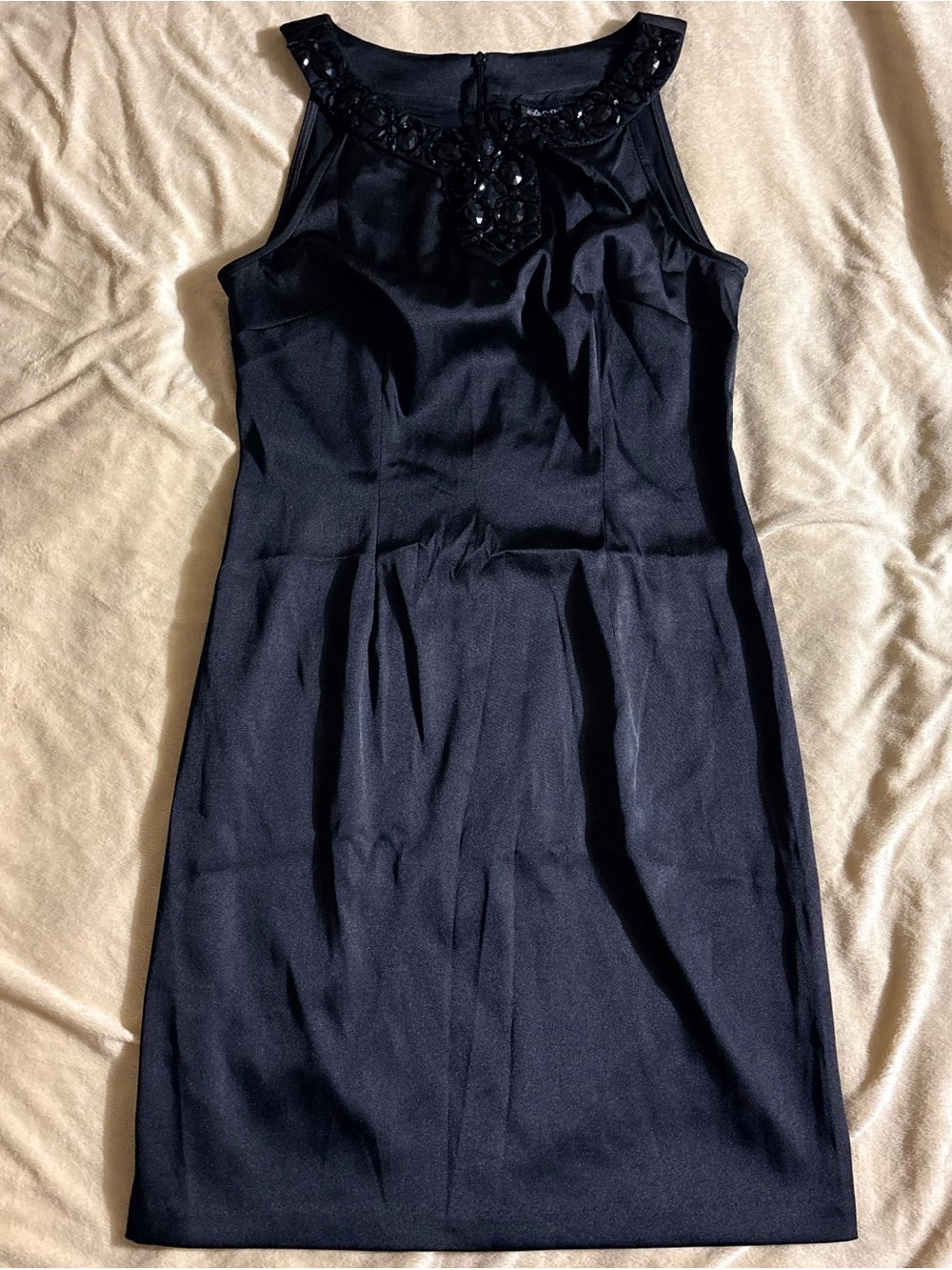 Connected Apparel Black Cocktail Dress Size 6 Beaded Rhinestone Neckline EUC